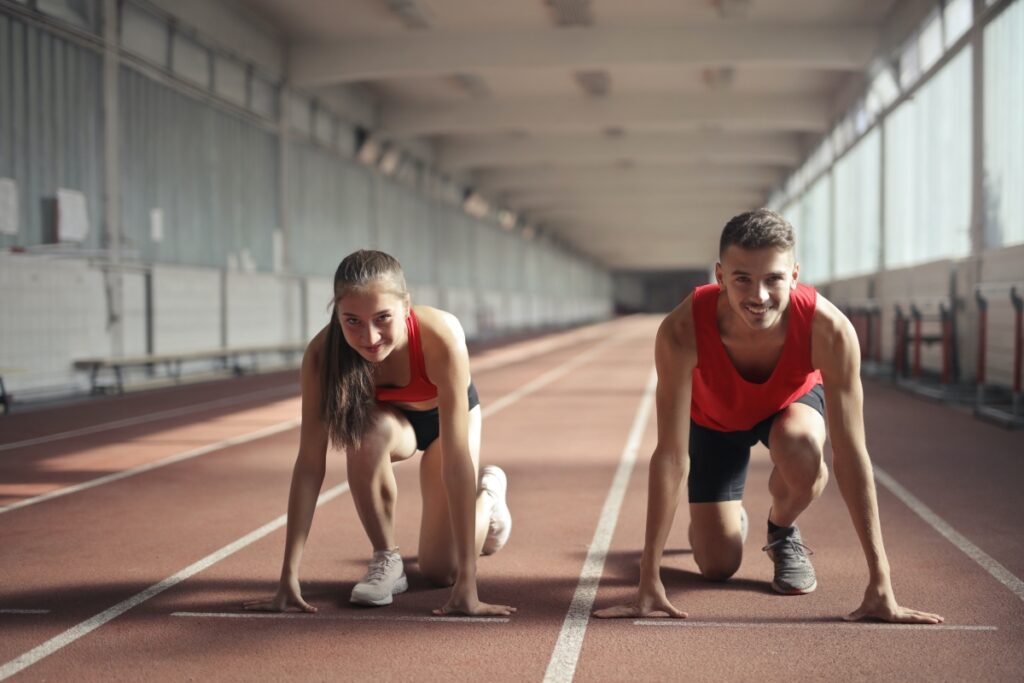  A couple about to start a race in the racing field