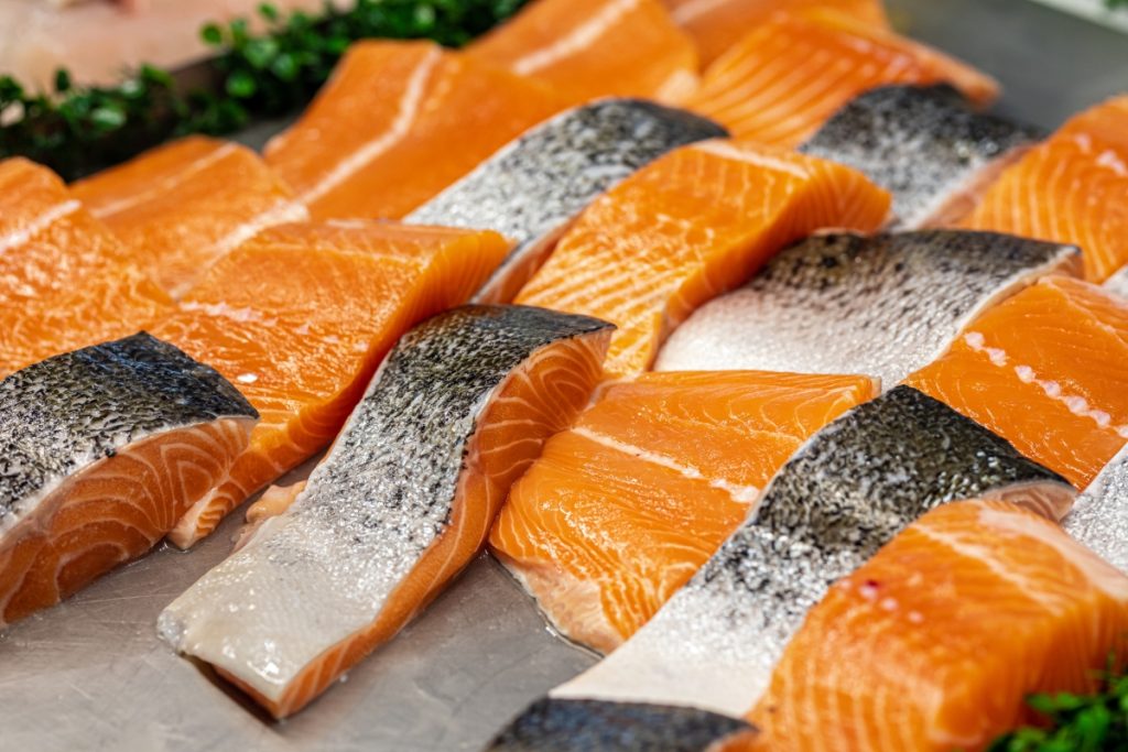 Display Of Fresh Salmon Fillets 