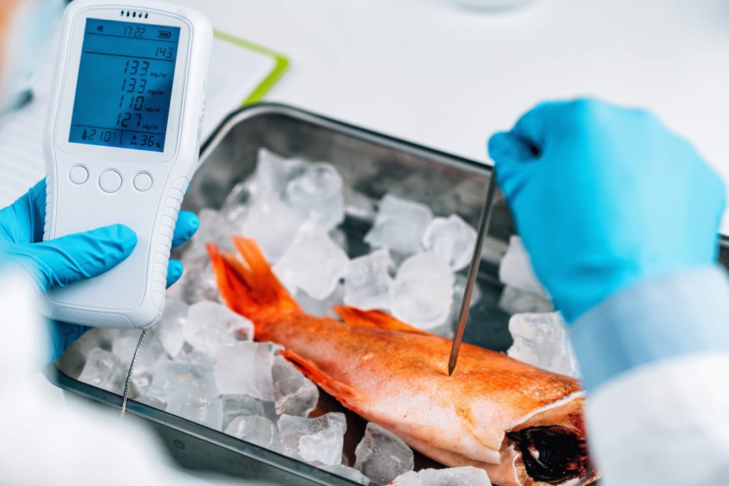 Food quality control inspection of sea fish - Measuring concentrations of heavy metals, searching for the presence of lead, mercury, cadmium