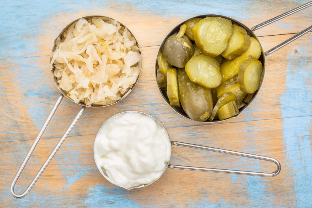 sauerkraut, pickles and yogurt - popular probiotic fermented food