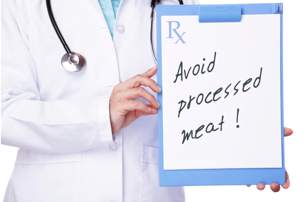 medical practitioner with board avoid processed meat