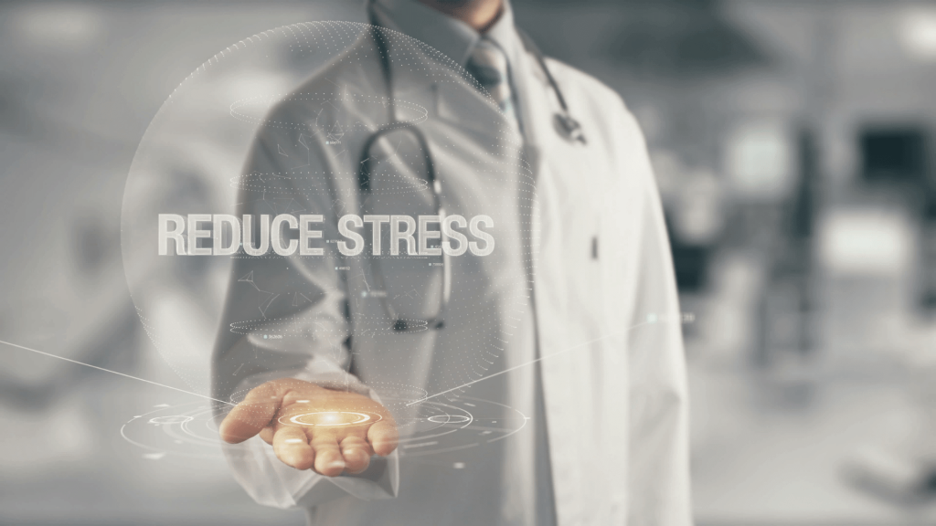 medical practitioner with a reduce stress sign 