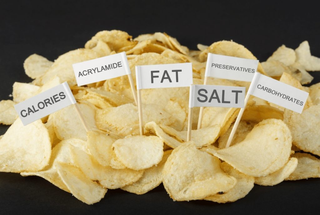 potato chips, calories, fat, salt, carbs