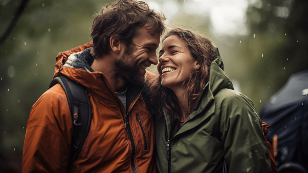 couple happy in a hike