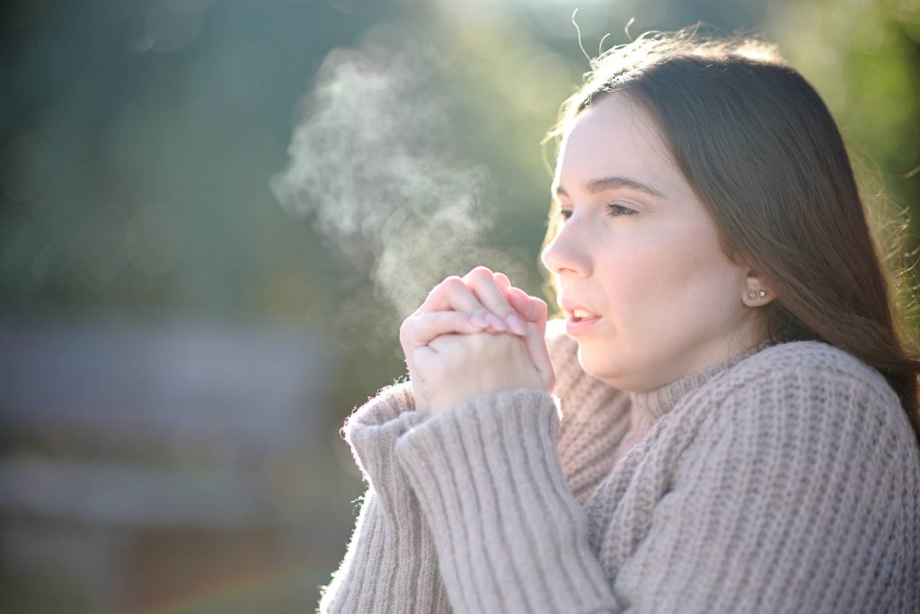 woman freezing outdoors