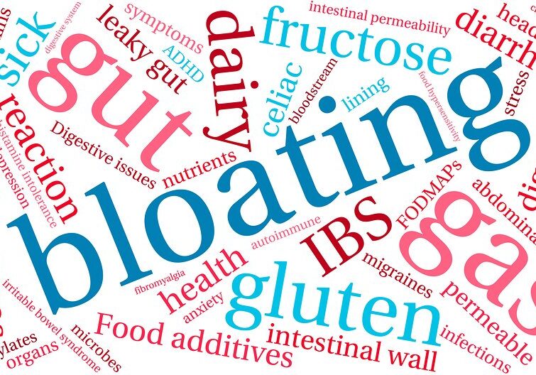 Bloating word cloud on a white background.