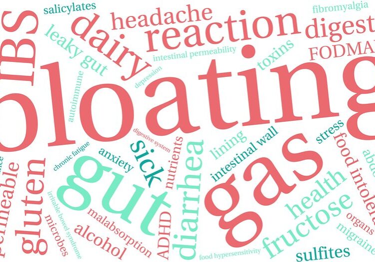 Bloating word cloud on a white background.
