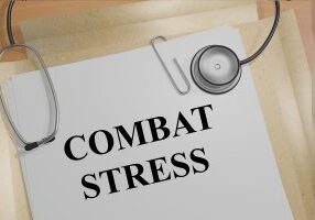 3D illustration of "COMBAT STRESS" title on medical document