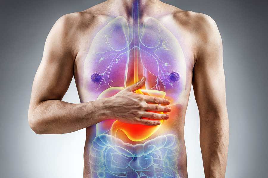 Digestion Issue Man Holding His Hand In Area Stomach Medical Concept 